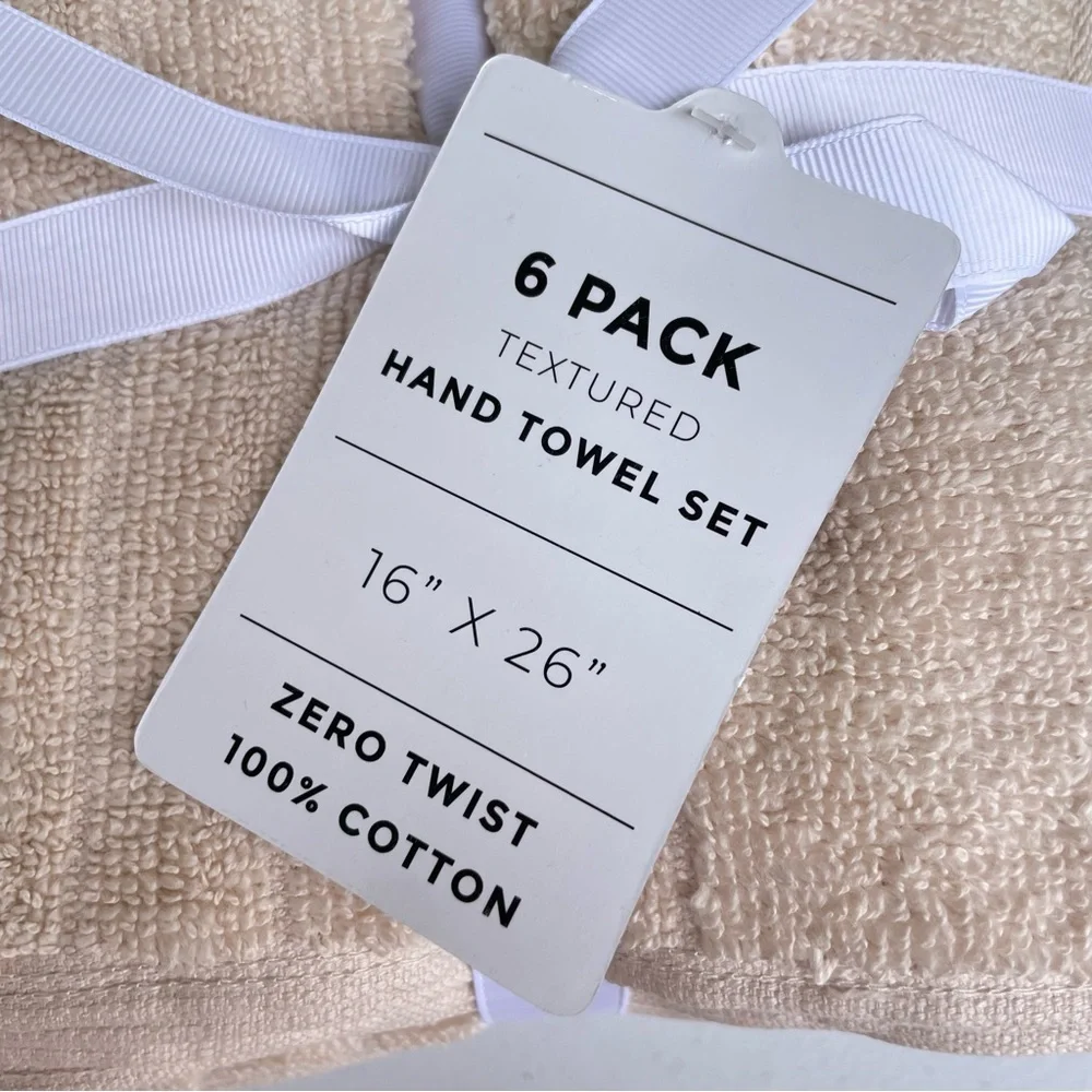 New Great Bay Home 6 Pack Hand Towel Set 100% Cotton Color Dune Beige Bathroom
